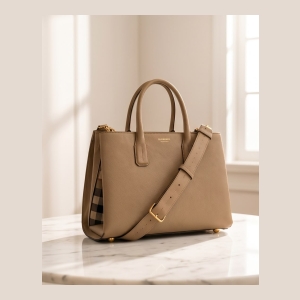 Burberry Small Grainy Leather Tote Bag - Beige - Size 10" H x 13" W x 6.25" D