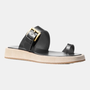 Michael Kors Outlet Selah Leather Slide Sandal