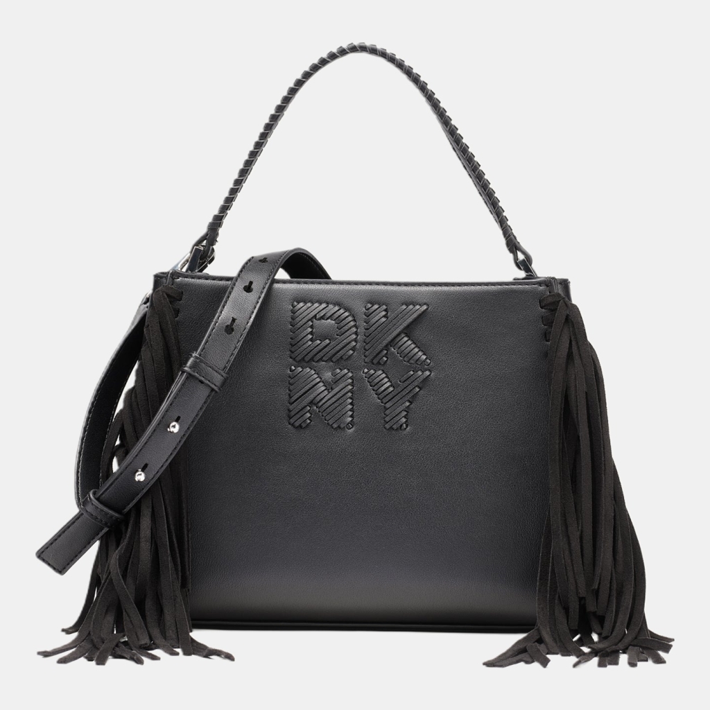 DKNY FOSTER MEDIUM FRINGE SATCHEL - Black/Silver