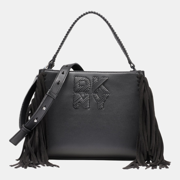 DKNY FOSTER MEDIUM FRINGE SATCHEL - Black/Silver