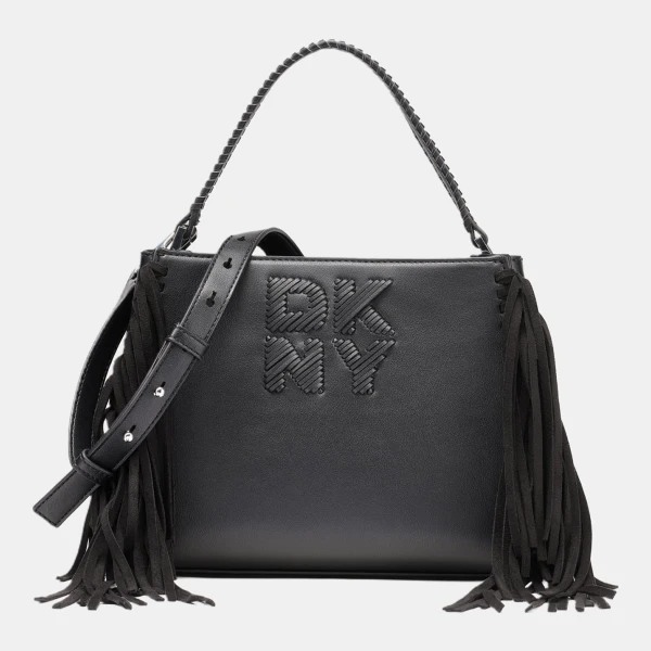 DKNY FOSTER MEDIUM FRINGE SATCHEL - Black/Silver