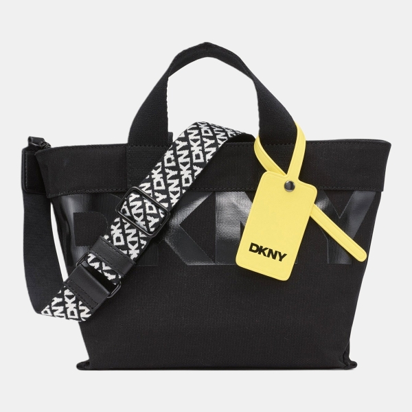 DKNY BRADY CANVAS LOGO CROSSBODY BAG - BLACK/DAFFODIL