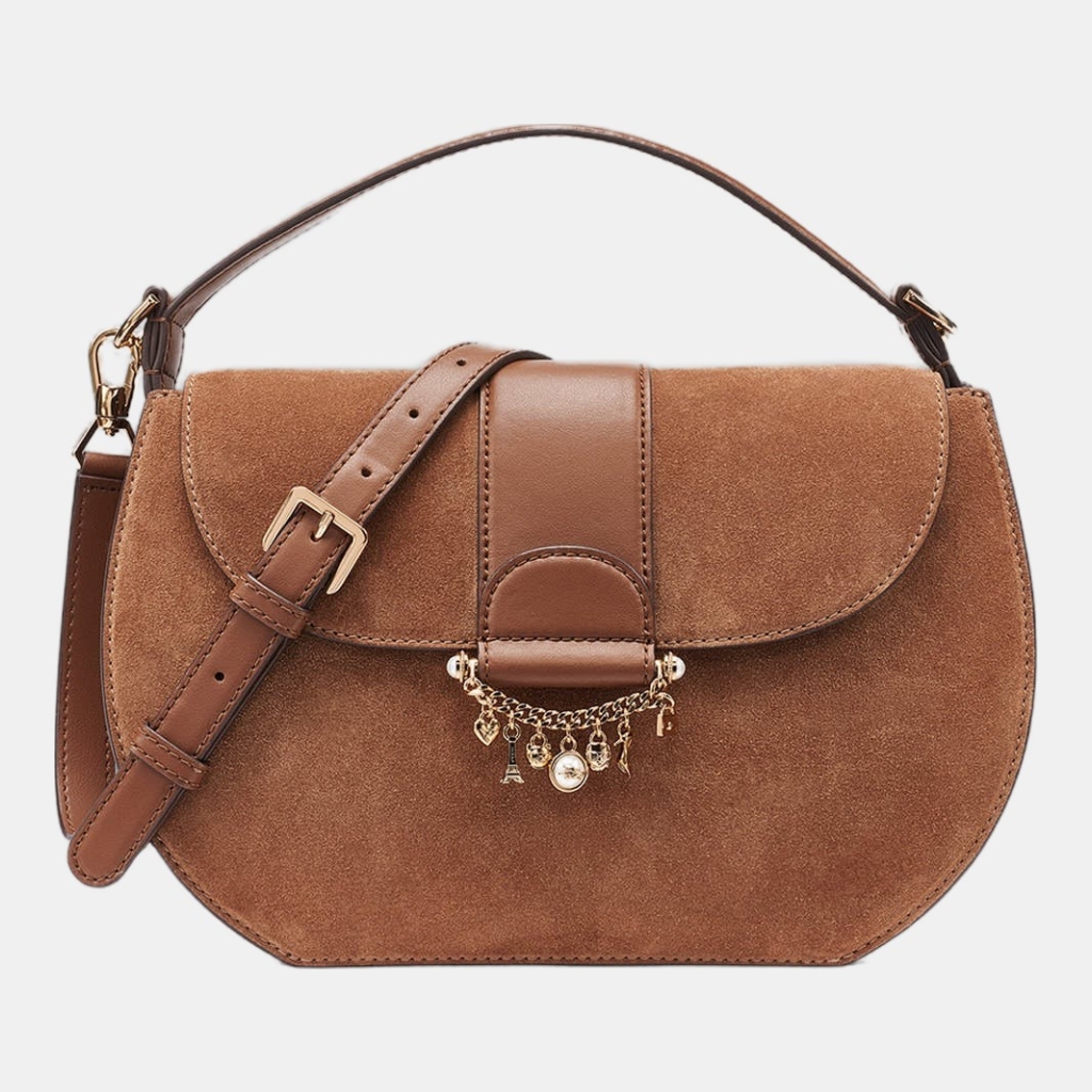 KARL LAGERFELD PARIS JOCELINA SUEDE SHOULDER BAG - Cognac