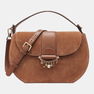 KARL LAGERFELD PARIS JOCELINA SUEDE SHOULDER BAG - Cognac