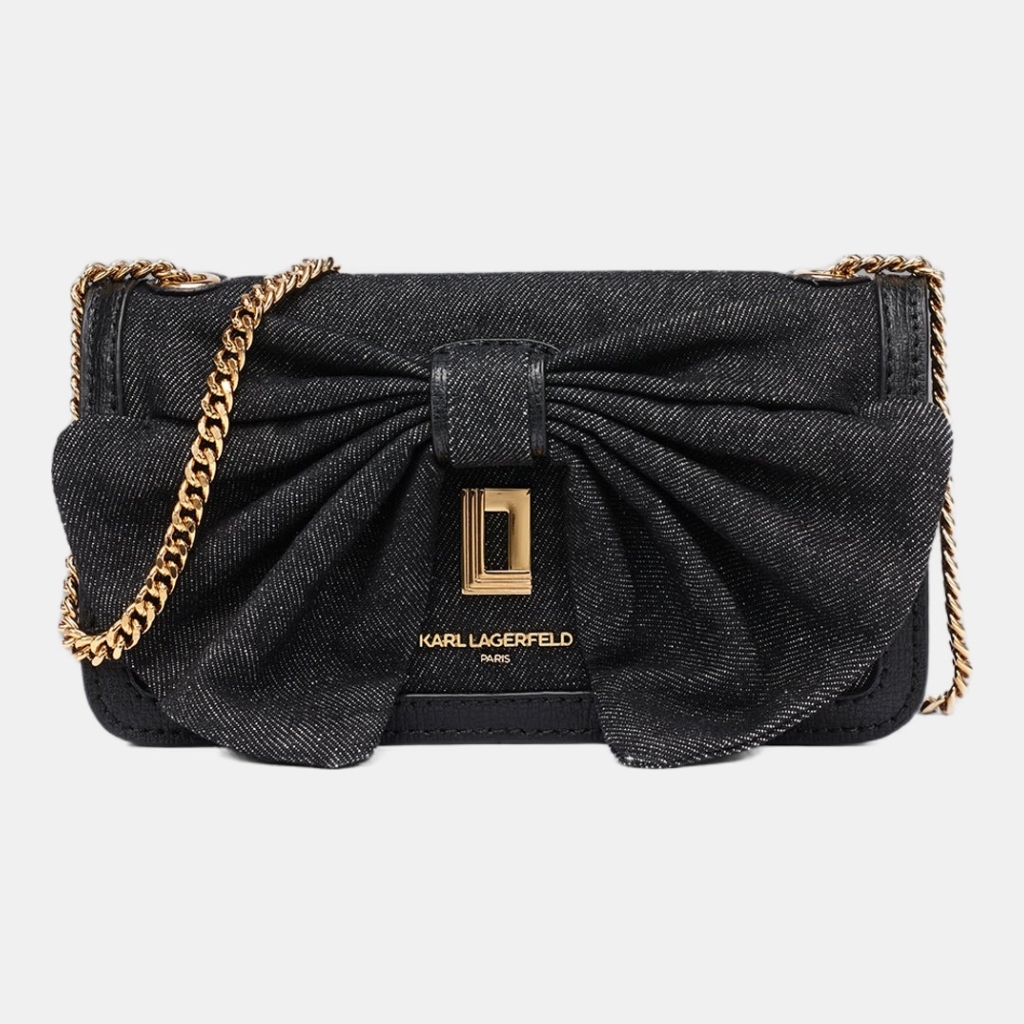 KARL LAGERFELD PARIS KOSETTE DENIM SHOULDER BAG WITH BOW - Blk Denim
