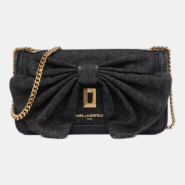 KARL LAGERFELD PARIS KOSETTE DENIM SHOULDER BAG WITH BOW - Blk Denim