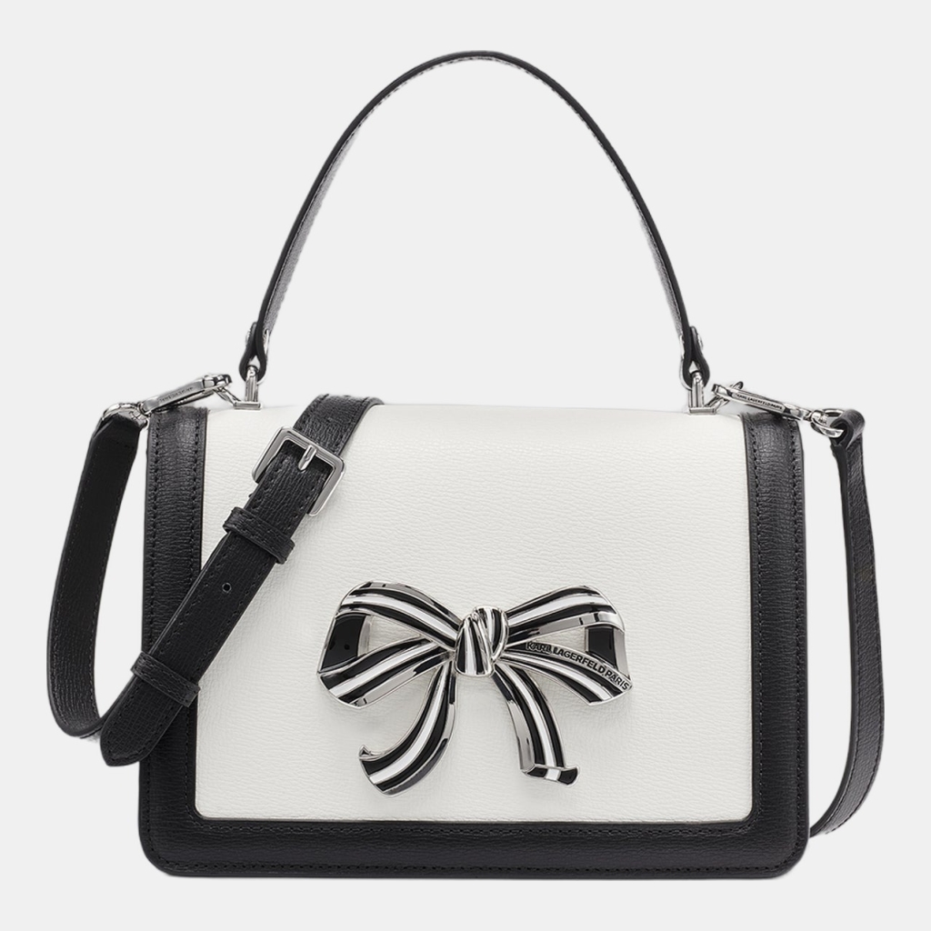 KARL LAGERFELD PARIS SIMONE BOW SATCHEL - White/Black