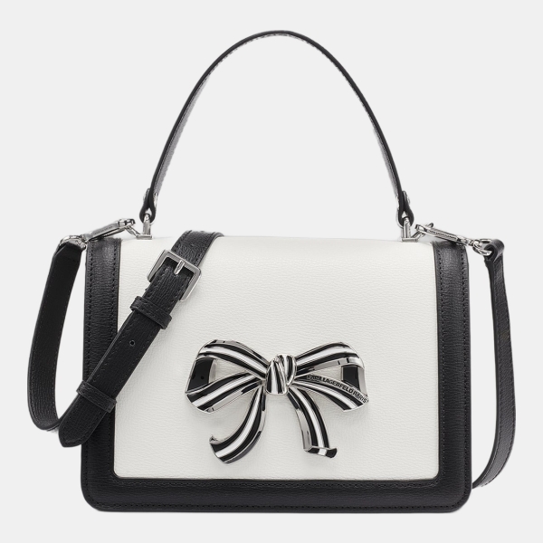 KARL LAGERFELD PARIS SIMONE BOW SATCHEL - White/Black
