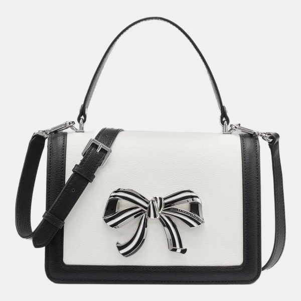 KARL LAGERFELD PARIS SIMONE BOW SATCHEL - White/Black