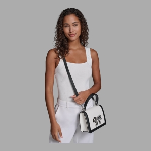 KARL LAGERFELD PARIS SIMONE BOW SATCHEL - White/Black - Image 7