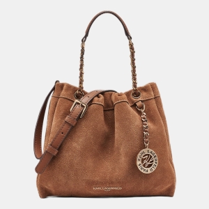 KARL LAGERFELD PARIS AMANDINE CROSSBODY BAG SUEDE - Cognac
