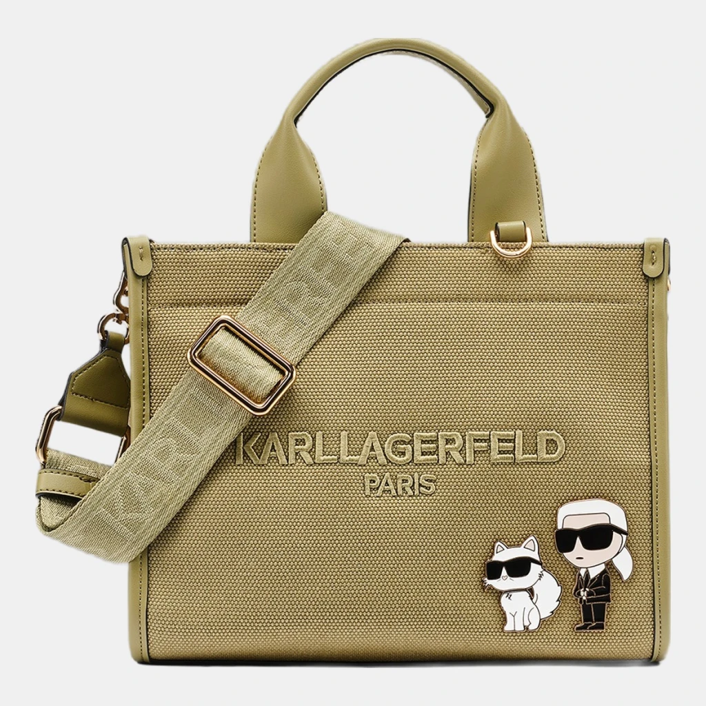 KARL LAGERFELD PARIS KRISTINA SMALL TOTE WITH TOP ZIPPER - Olive