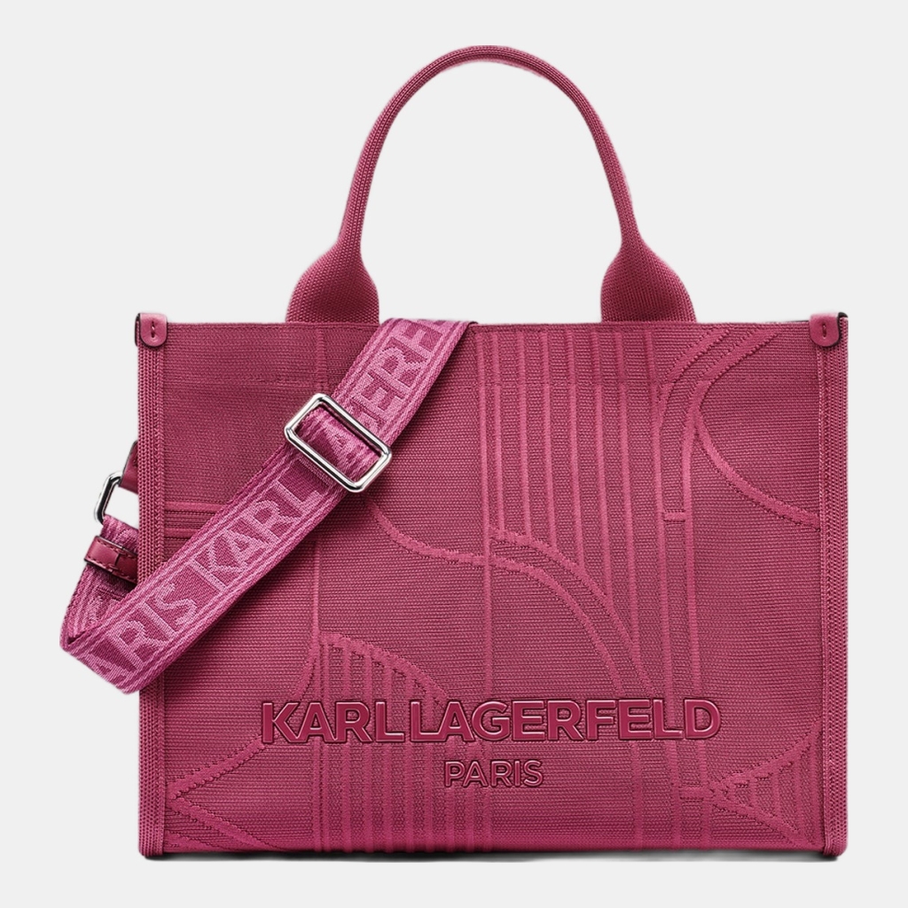 KARL LAGERFELD PARIS KRISTINA DEBOSS KNIT MEDIUM TOTE - Currant
