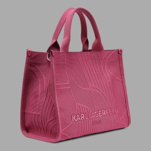 KARL LAGERFELD PARIS KRISTINA DEBOSS KNIT MEDIUM TOTE - Currant - Image 3