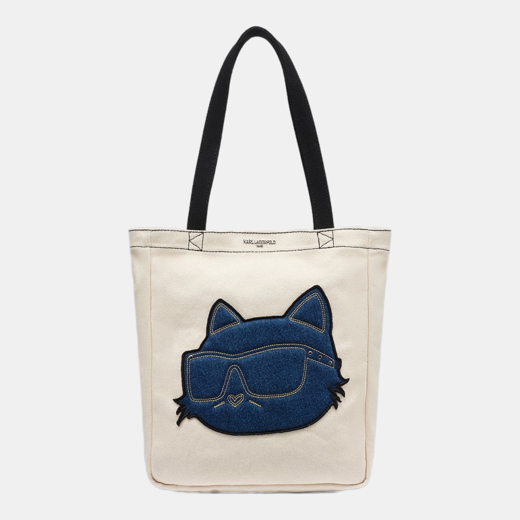 KARL LAGERFELD PARIS CANNES DENIM CHOUPETTE CANVAS TOTE - White/Blue