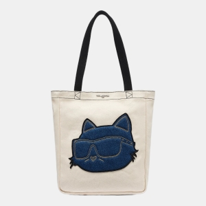 KARL LAGERFELD PARIS CANNES DENIM CHOUPETTE CANVAS TOTE - White/Blue