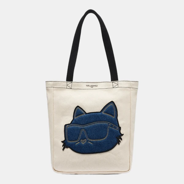 KARL LAGERFELD PARIS CANNES DENIM CHOUPETTE CANVAS TOTE - White/Blue