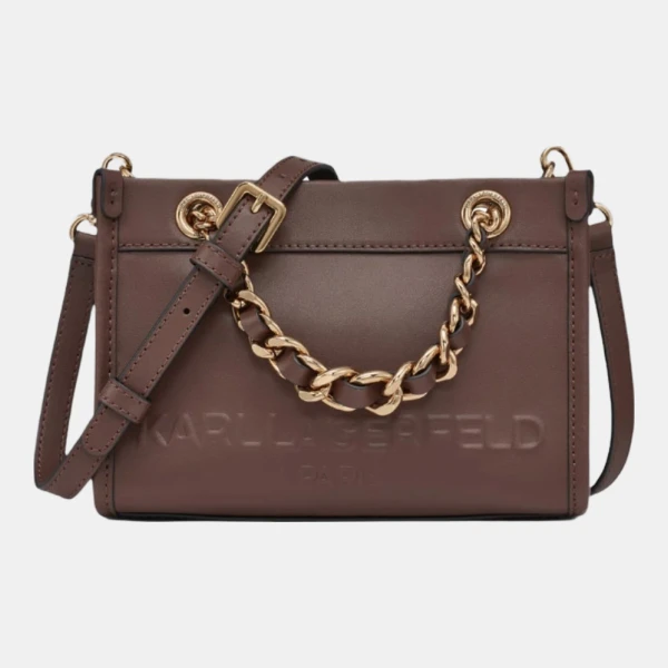 KARL LAGERFELD PARIS SAVOIE SMALL LEATHER CROSSBODY - Brown