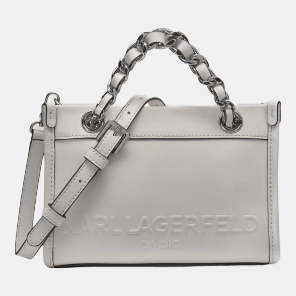 KARL LAGERFELD PARIS SAVOIE SMALL LEATHER CROSSBODY - White