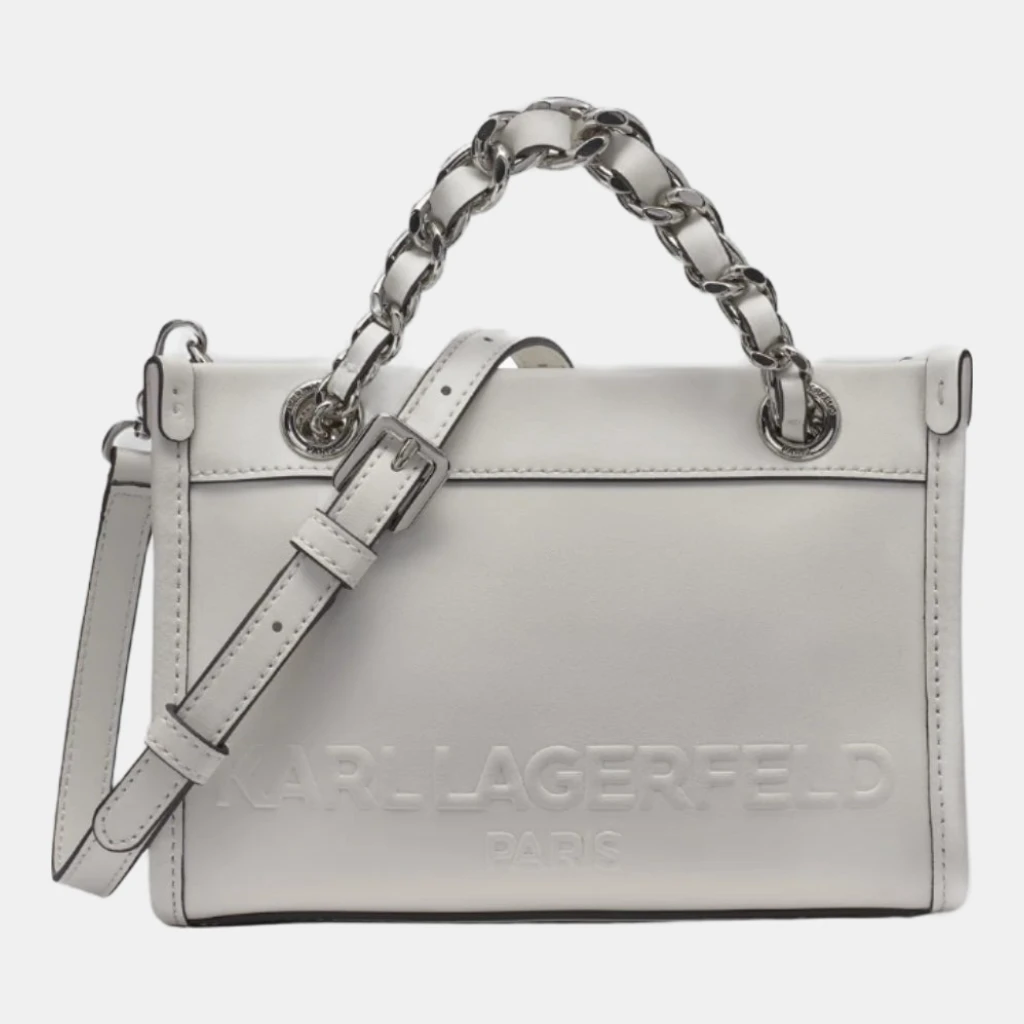 KARL LAGERFELD PARIS SAVOIE SMALL LEATHER CROSSBODY - White