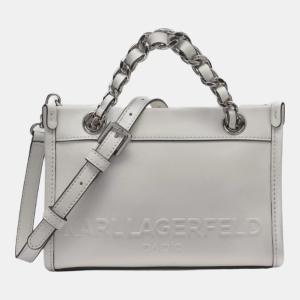 KARL LAGERFELD PARIS SAVOIE SMALL LEATHER CROSSBODY - White