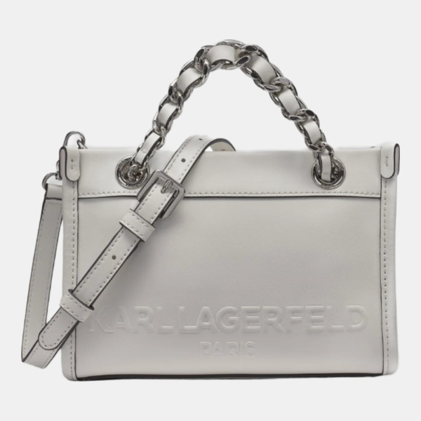 KARL LAGERFELD PARIS SAVOIE SMALL LEATHER CROSSBODY - White