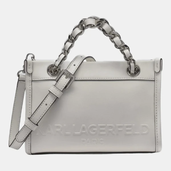 KARL LAGERFELD PARIS SAVOIE SMALL LEATHER CROSSBODY - White