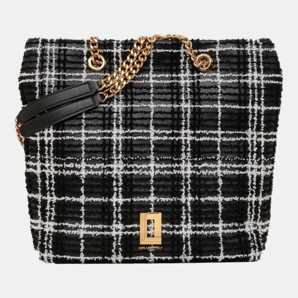 KARL LAGERFELD PARIS LAFAYETTE CHENILLE PLAID TOTE - Black/White