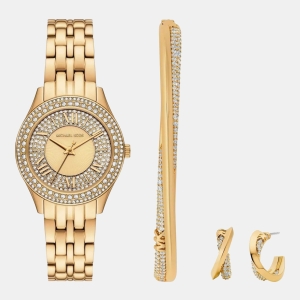 Michael Kors Harlowe Mini Quartz Crystal Pave Dial Women's Watch - Gold