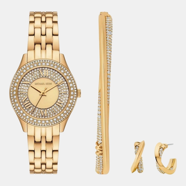 Michael Kors Harlowe Mini Quartz Crystal Pave Dial Women's Watch - Gold