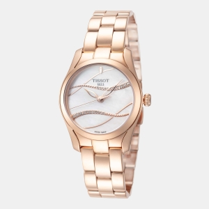 Tissot T-Wave Quartz White Mother-of-Pearl Dial Women's Watch - Rose Gold