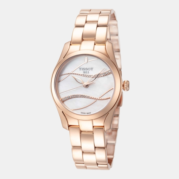 Tissot T-Wave Quartz White Mother-of-Pearl Dial Women's Watch - Rose Gold