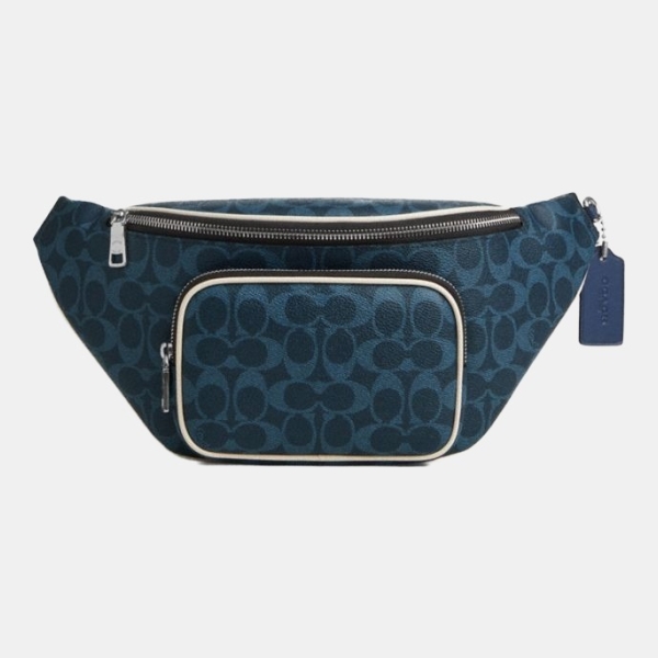 Coach Travis Belt Bag 35 In Signature Canvas - Silver/Ink Blue