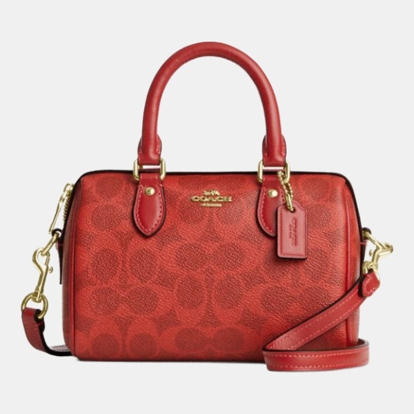 Coach Mini Rowan Crossbody Bag In Signature Canvas - Gold/Crimson