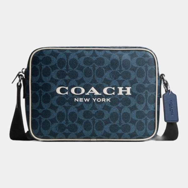 Coach Colton Crossbody Bag 25 In Signature Canvas With Coach Graphic - Silver/Ink Blue