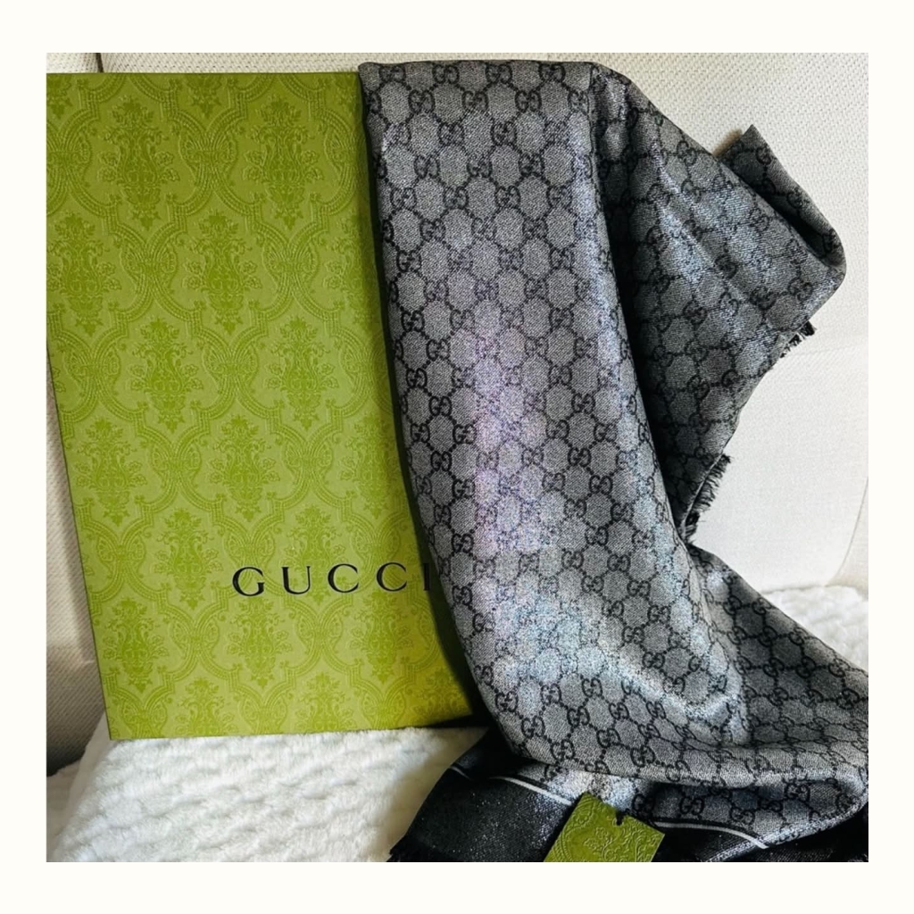 Gucci GG Jacquard Shawl - Dark Grey and Black