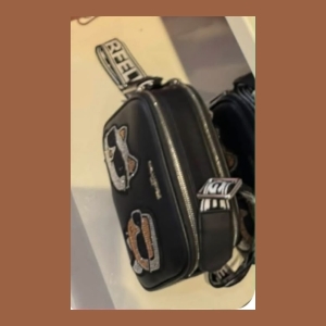 Karl Lagerfeld Crossbody Bag with Cat-like Patches - Black with Silver and Orange Patches