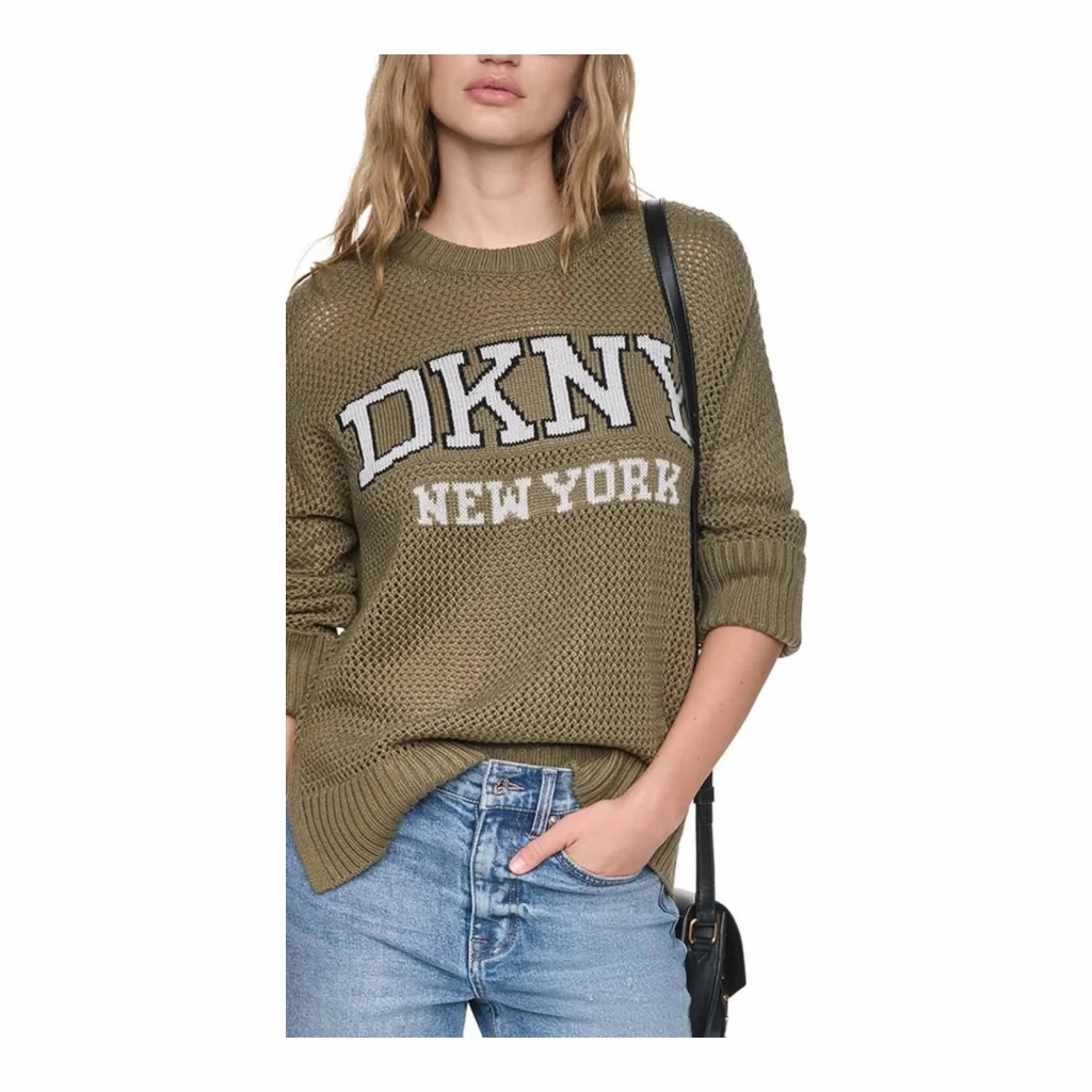 DKNY New York Logo Knit Sweater - Olive Green - Size XL
