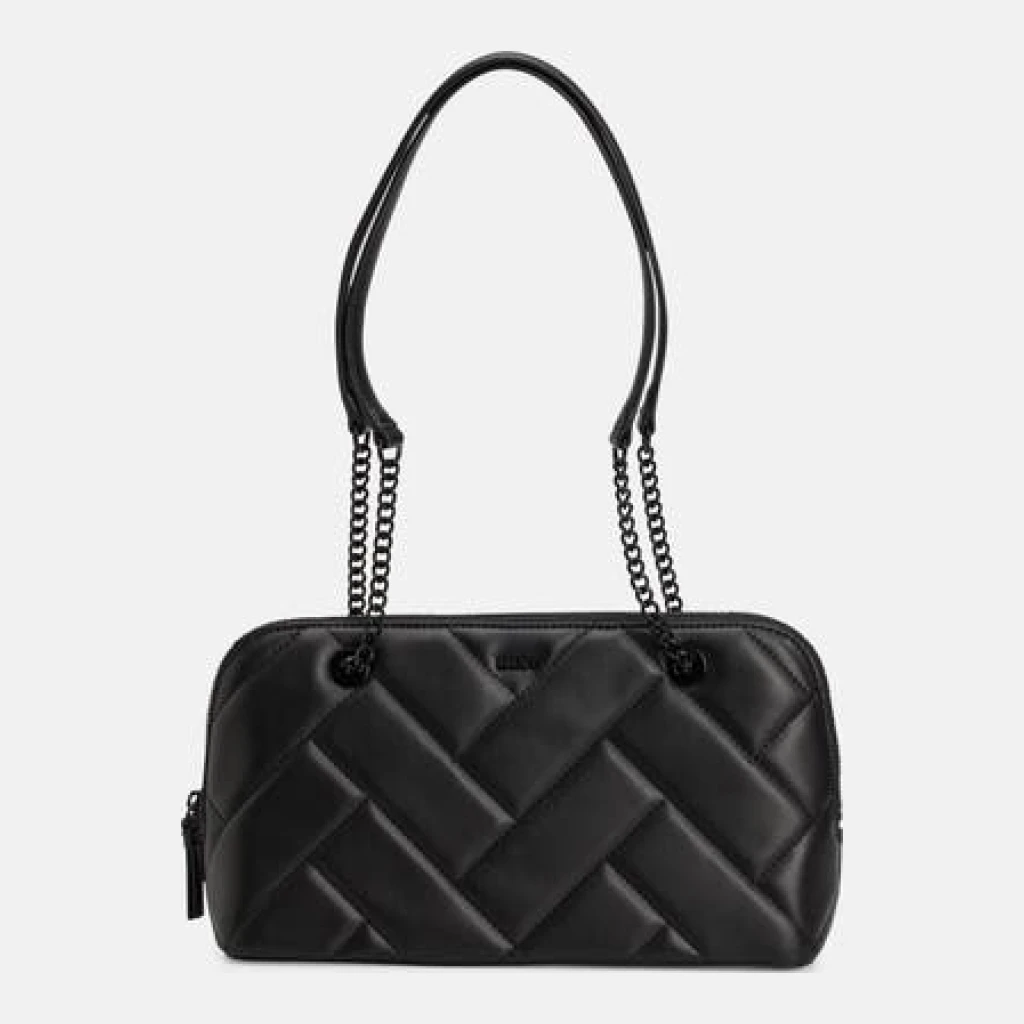 DKNY Quilted Shoulder Bag with Chain Straps - Black