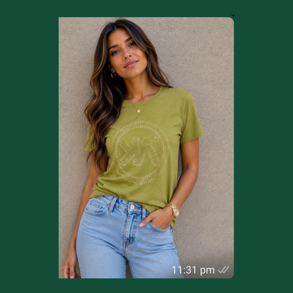 Michael Kors Short Sleeve T-shirt with MK Logo - Olive Green - Size medium