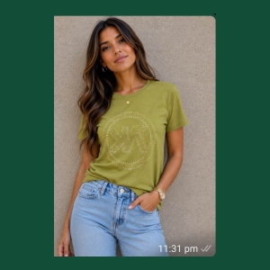 Michael Kors Short Sleeve T-shirt with MK Logo - Olive Green - Size medium