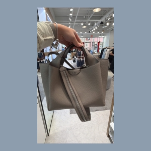DKNY Leather Tote Bag with Zipper Detail - Taupe