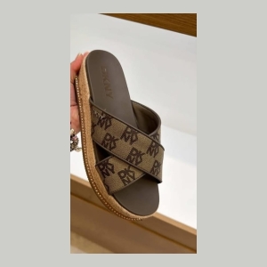 DKNY Monogram Platform Espadrille Sandals - Dark Brown - Size 8.5 US