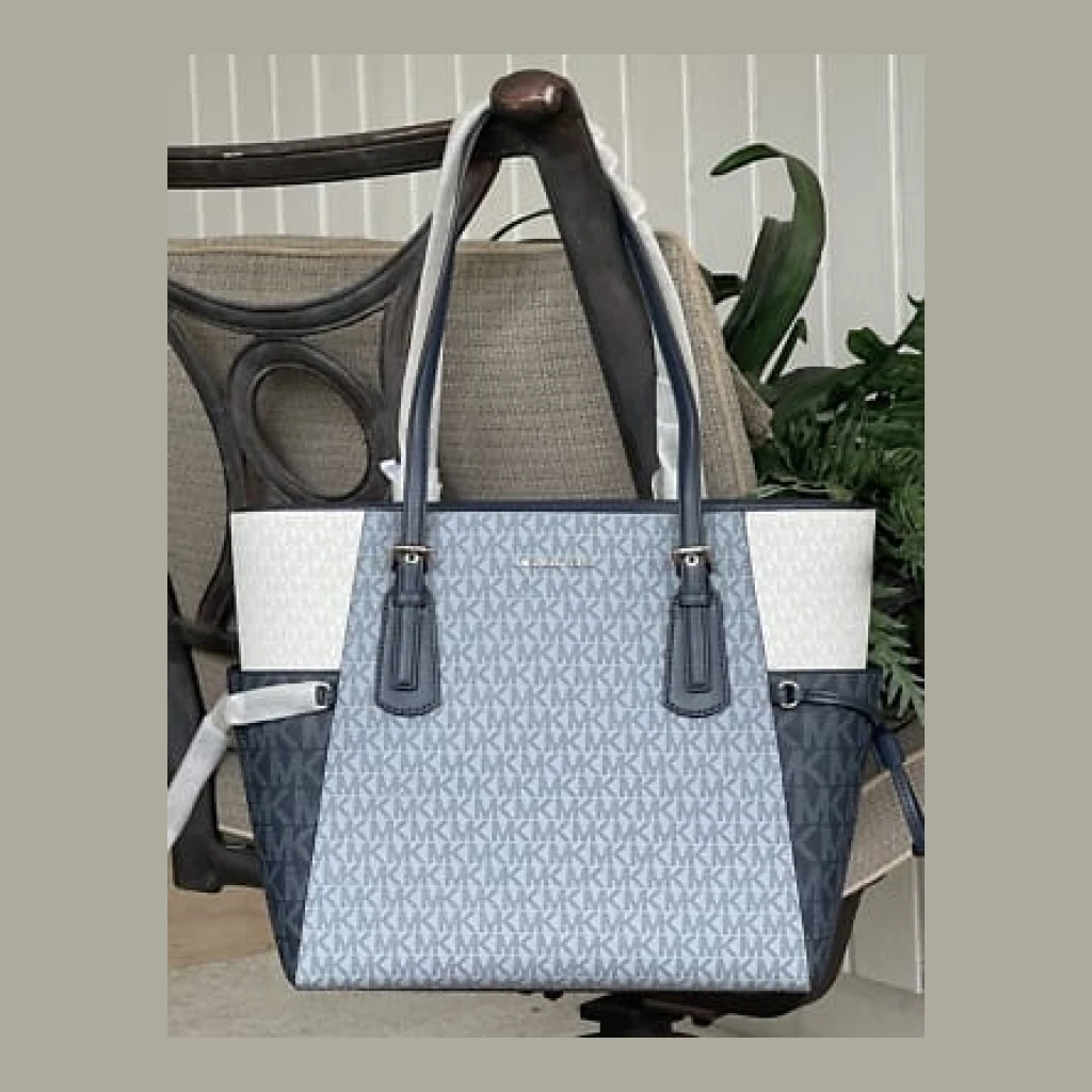 Michael Kors Monogram Tote Bag - Navy, Light Blue, and White Monogram