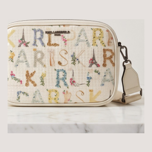 Karl Lagerfeld Paris Floral Lettering Crossbody Bag - Cream with Floral Lettering