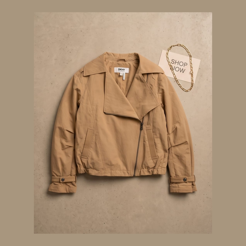 DKNY Asymmetrical Zip Jacket - Camel - Size medium