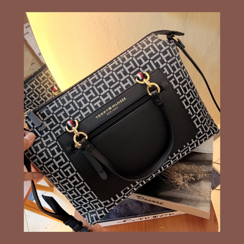 Tommy Hilfiger Monogram Crossbody Bag - Black and White Monogram