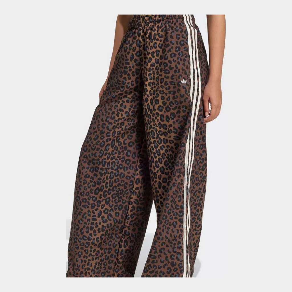 Adidas Leopard Print Wide-Leg Pants - Brown Leopard Print with White/Black Stripes - Size XL