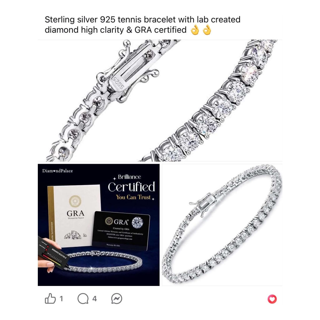 DiamondPalace Sterling Silver 925 Tennis Bracelet with Lab Created Diamonds - Silver - Size 17 cm