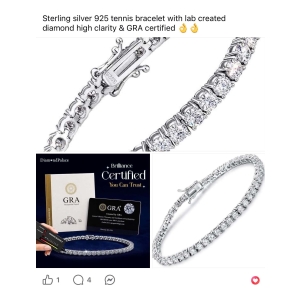 DiamondPalace Sterling Silver 925 Tennis Bracelet with Lab Created Diamonds - Silver - Size 17 cm